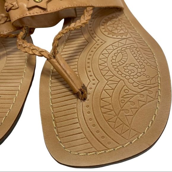 Passofino Brazil Tan Leather Sandals Boho Thong Sandal Dressy Flats Size 10 - Picture 10 of 11